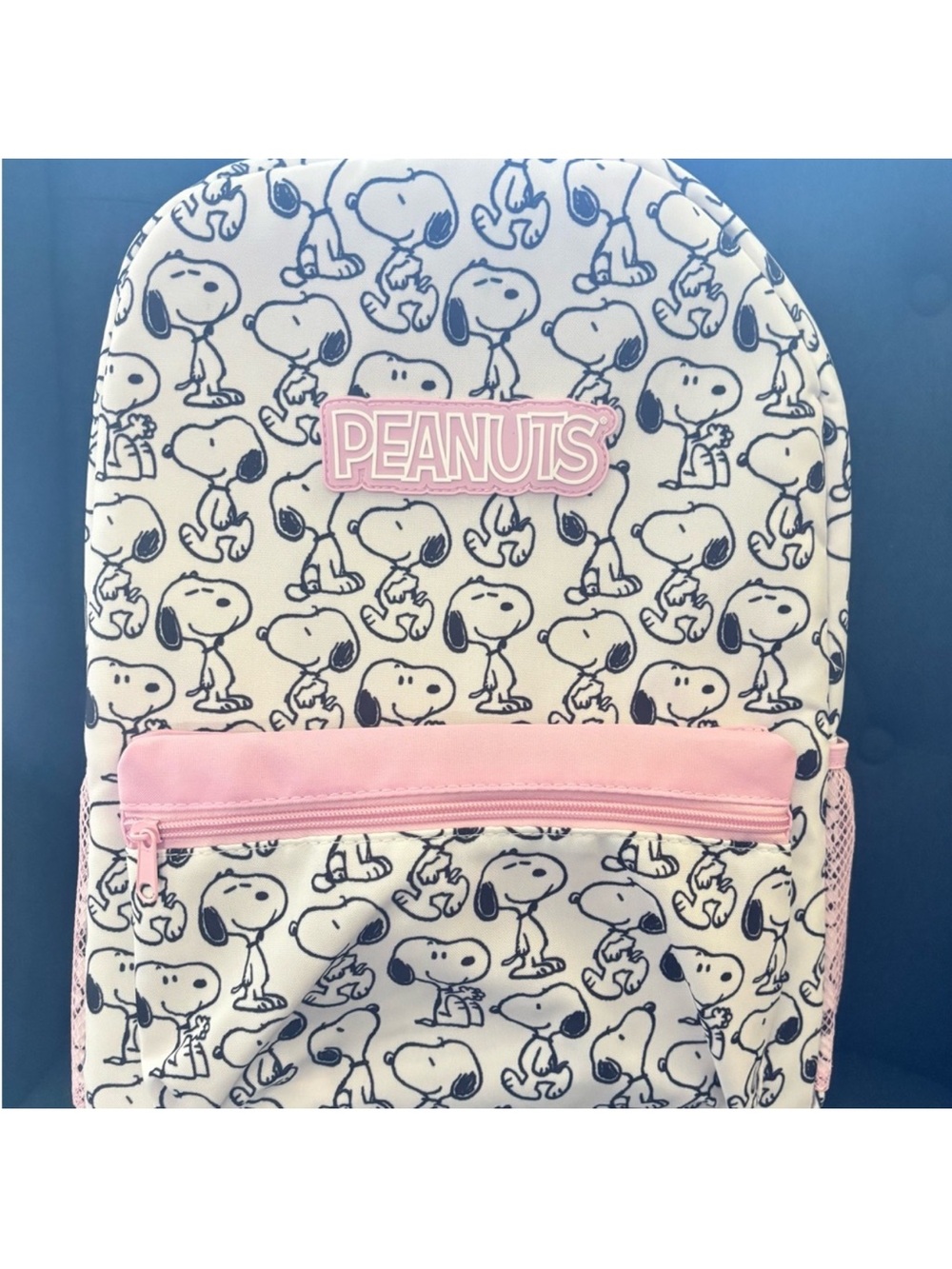 Peanuts White Backpack with Pink Trim and Snoopy Pattern